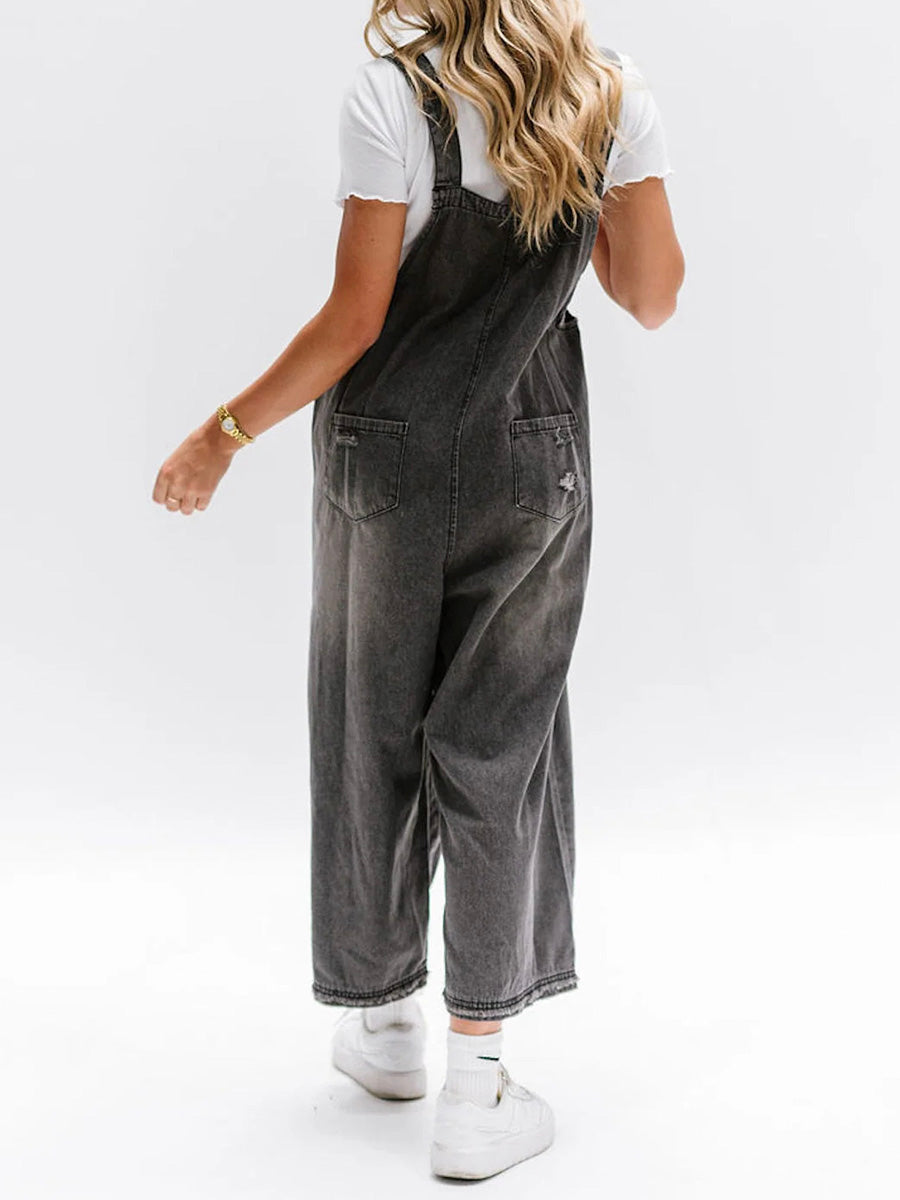 Locker fit denim dungarees in a distressed look