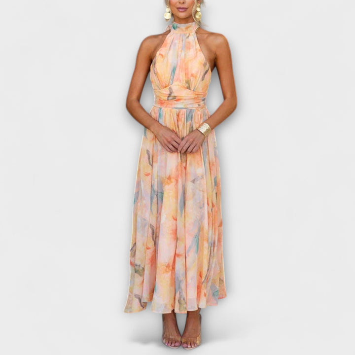 Wein™ | Halter-Neck Watercolour Print Maxi Dress