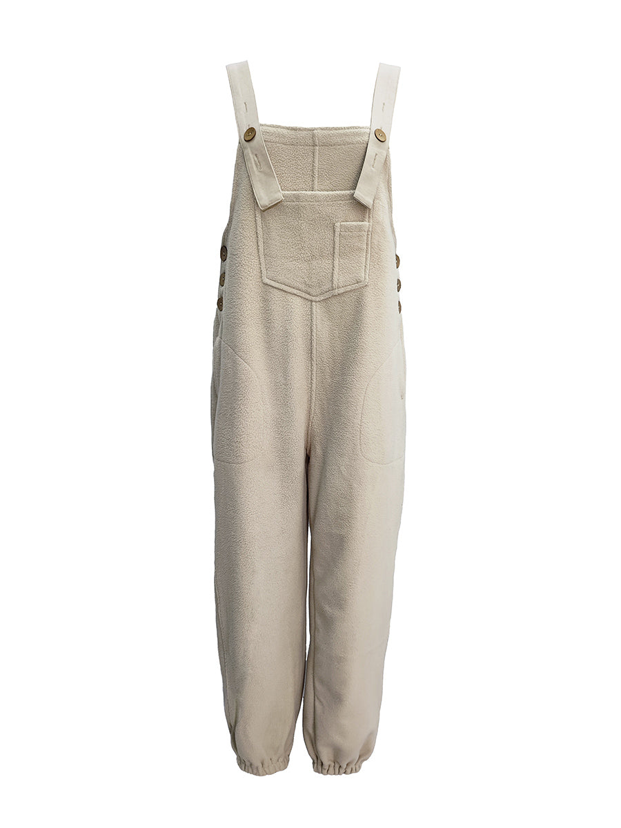 Fleece Dungarees for Women with Coconut Shell Buttons