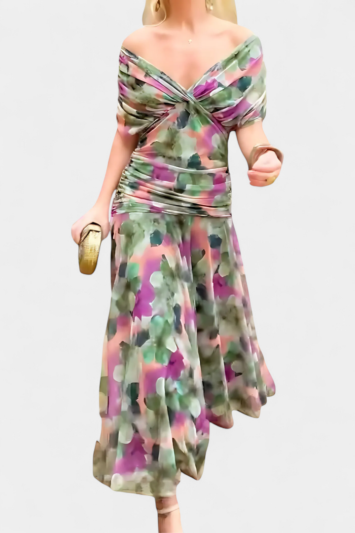Florendra™ | Long Floral V Neck Dress