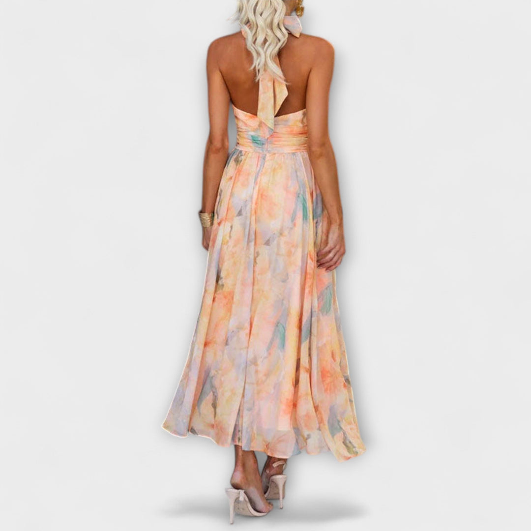 Wein™ | Halter-Neck Watercolour Print Maxi Dress
