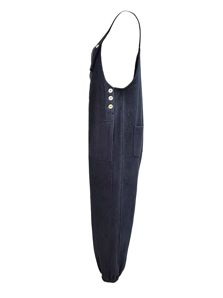 Fleece Dungarees for Women with Coconut Shell Buttons