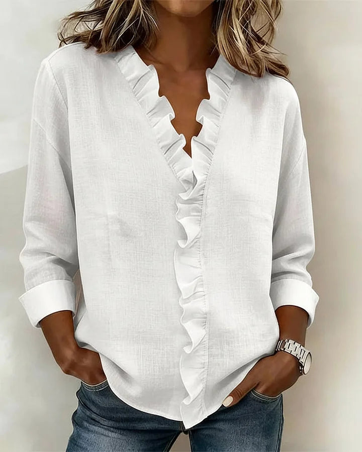 Indie™ | Blouse with Ruffles, V-Neck and Long Sleeves