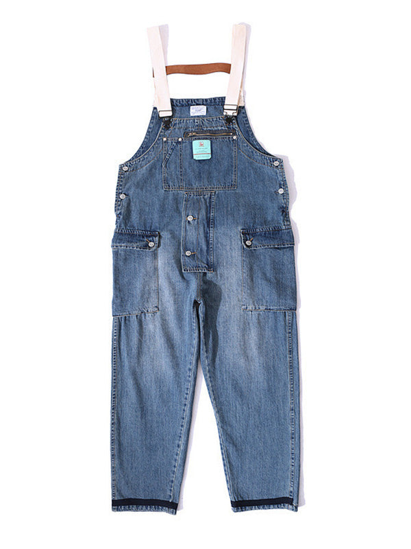 Distressed Denim Dungarees with Multiple Pockets