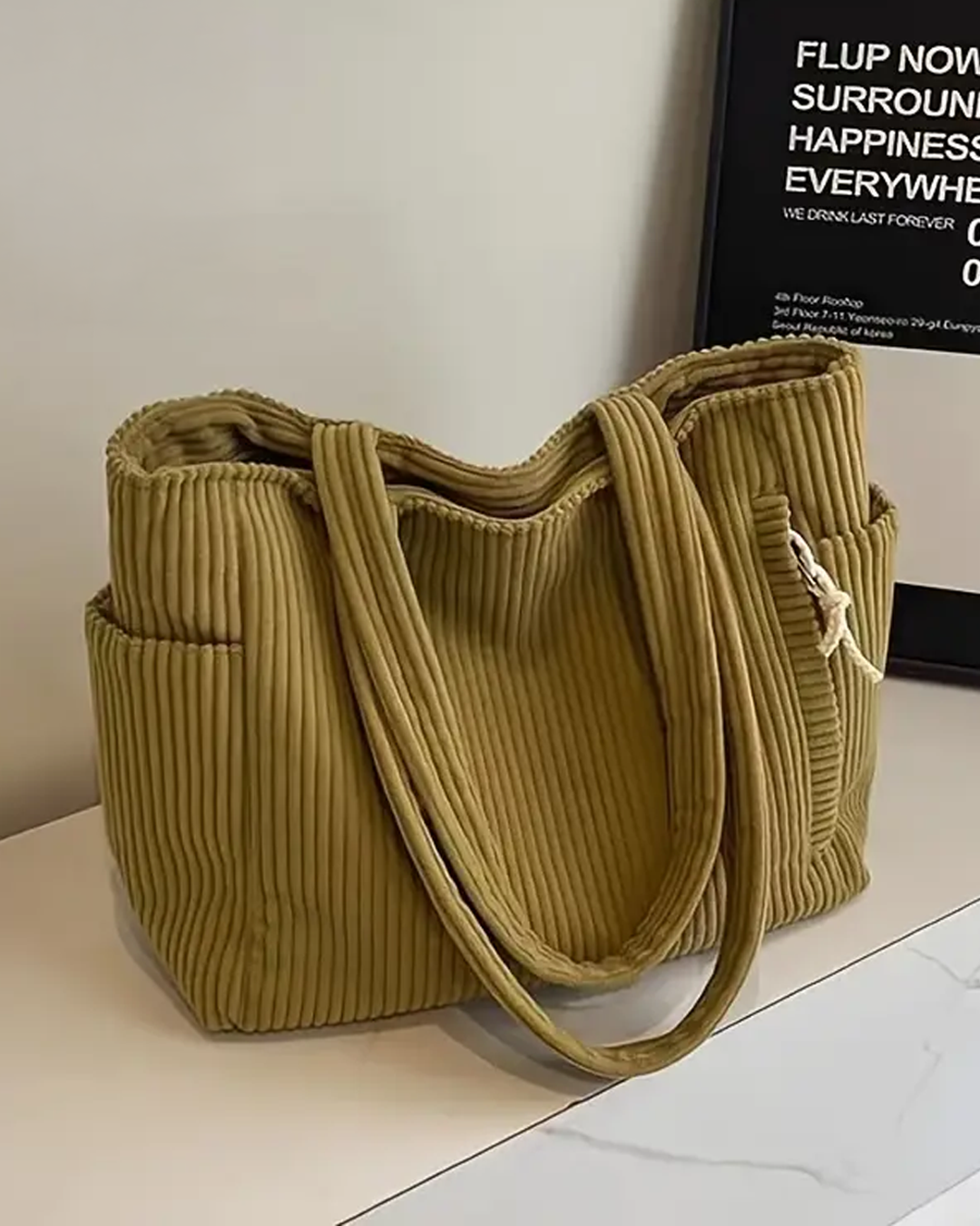 Tilda™ | Ribbed Tote Bag with Drawstring Detail