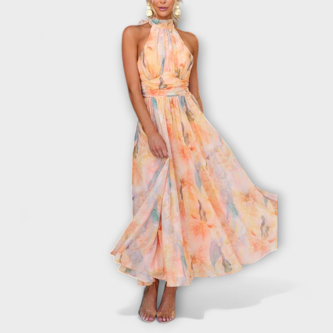 Wein™ | Halter-Neck Watercolour Print Maxi Dress