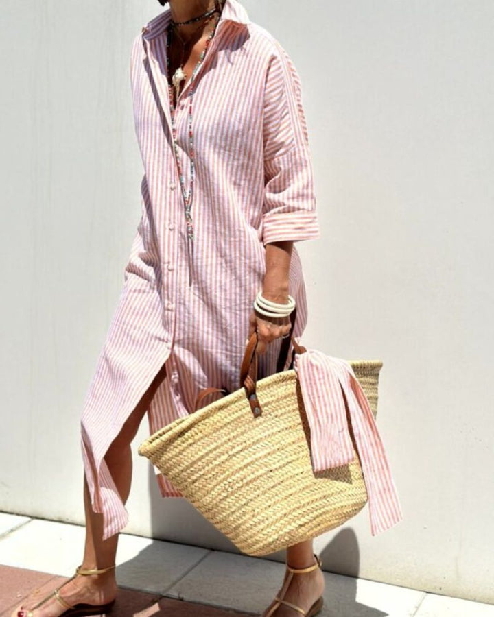 Coby™ | Classic Striped Linen Shirt Dress