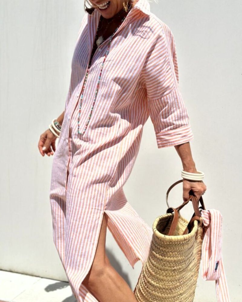 Coby™ | Classic Striped Linen Shirt Dress
