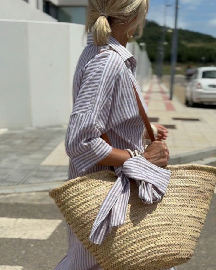 Coby™ | Classic Striped Linen Shirt Dress