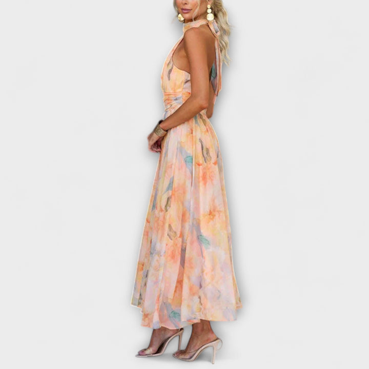 Wein™ | Halter-Neck Watercolour Print Maxi Dress