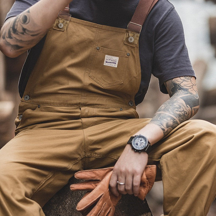 Brown Canvas Overalls with Duck Bib