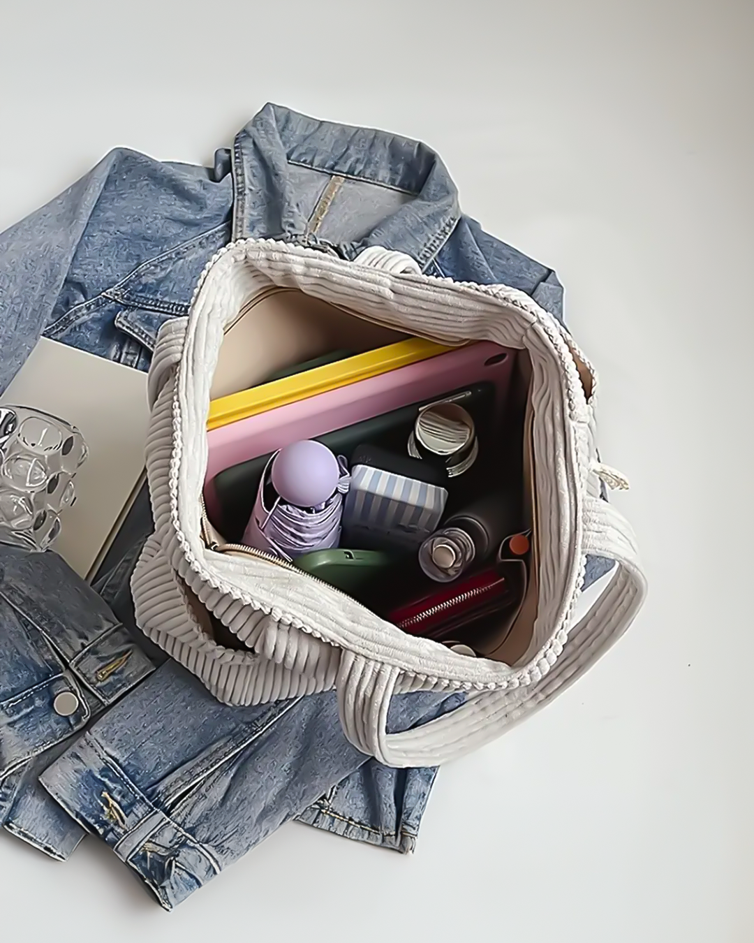 Tilda™ | Ribbed Tote Bag with Drawstring Detail