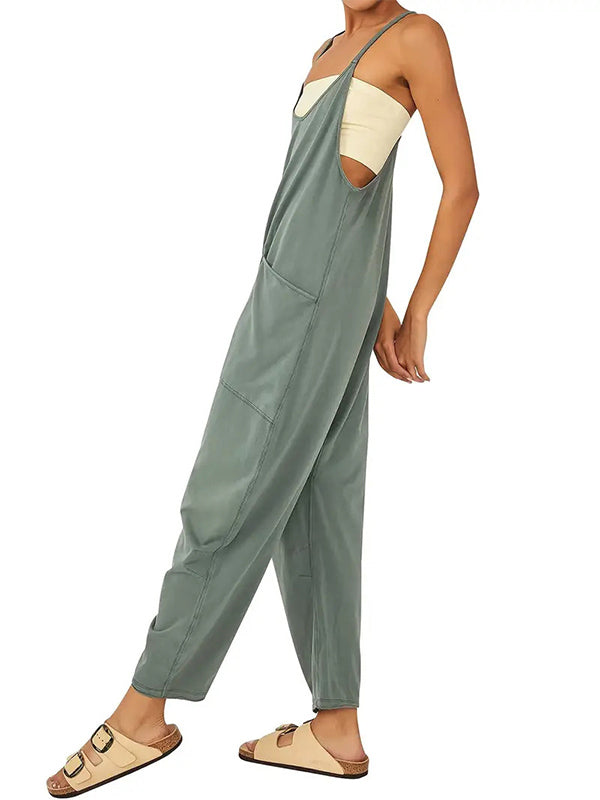 Casual Dungaree Jumpsuit with Large Pockets