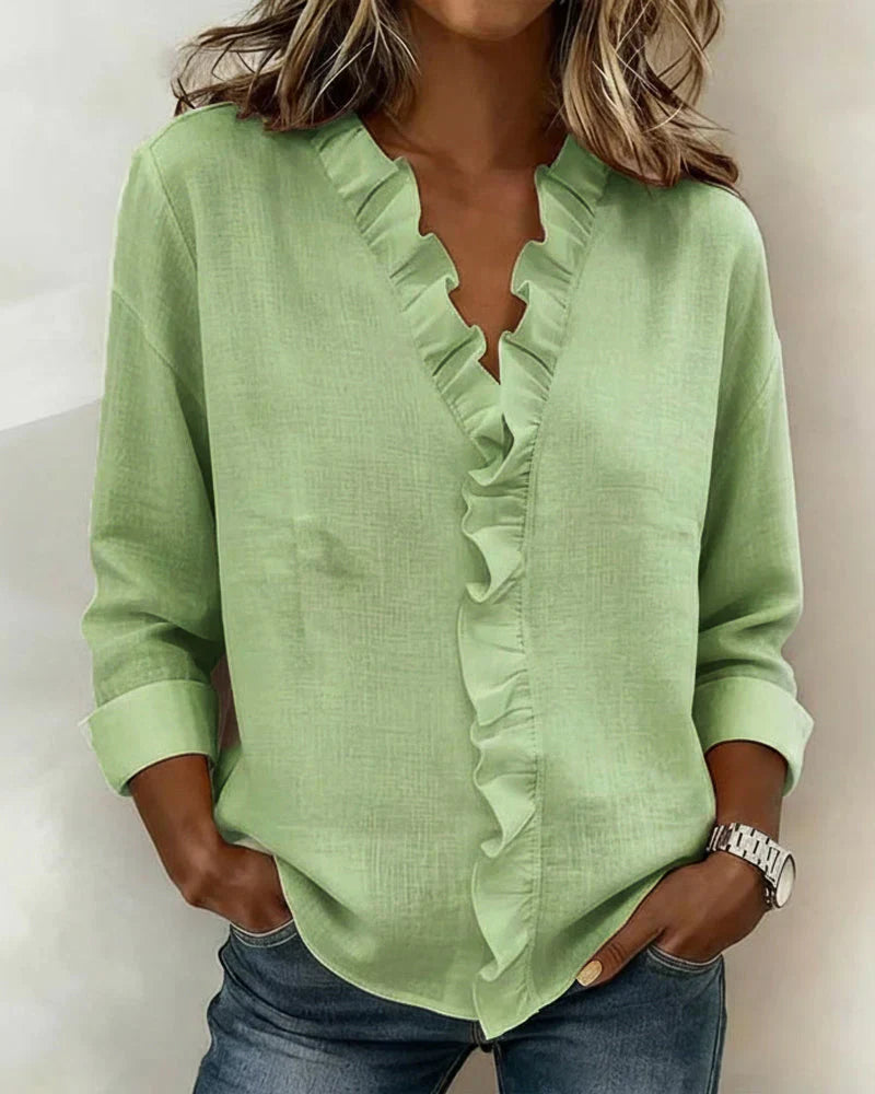 Indie™ | Blouse with Ruffles, V-Neck and Long Sleeves
