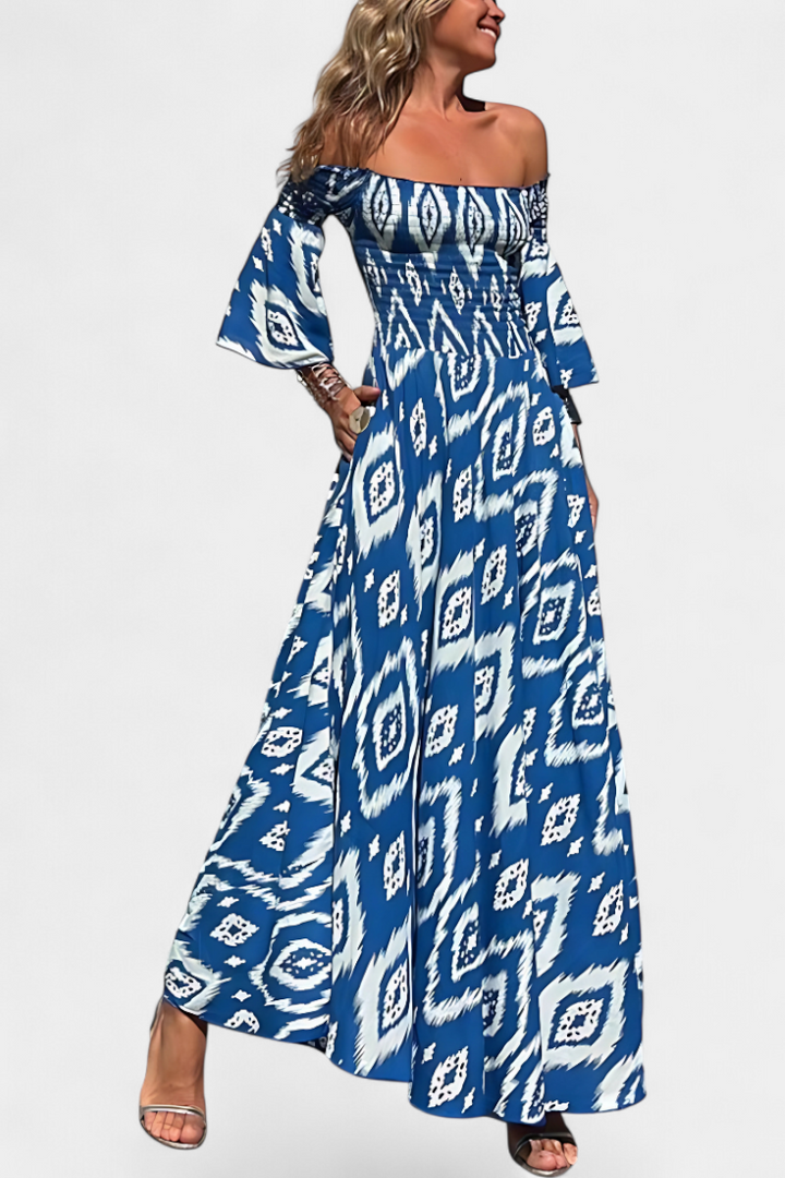 Sea Floral Off-the-Shoulder Dress