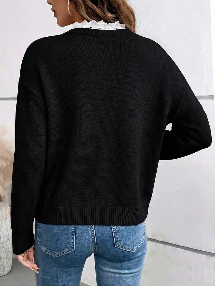 Celine™ | Chic Knitted Sweater with Elegant Lace Collar
