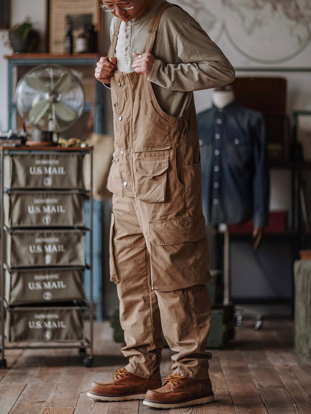 Canvas Cargo Dungarees for Men