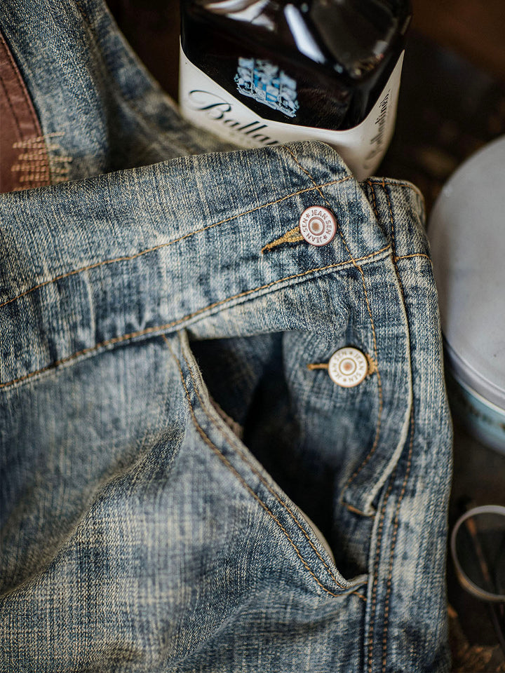 Men's Dungarees in Contrasting Distressed Denim