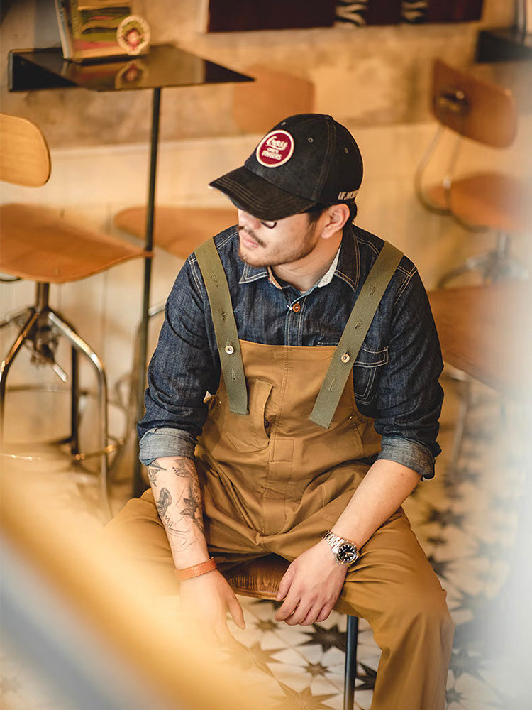 Relaxed Fit Stretch Overalls for Men with Unique Pocket