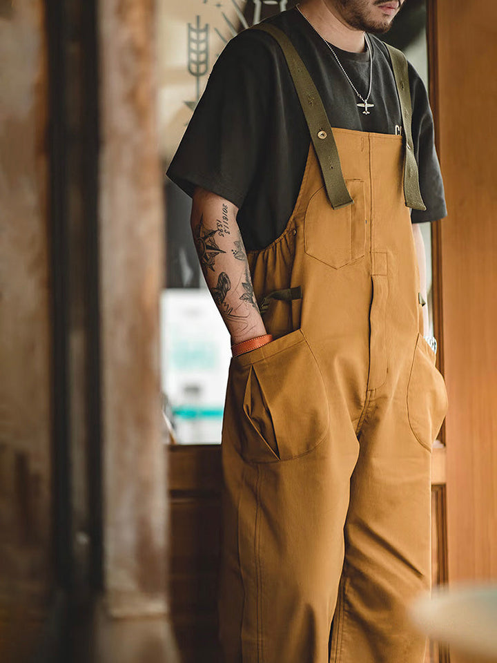 Relaxed Fit Stretch Overalls for Men with Unique Pocket