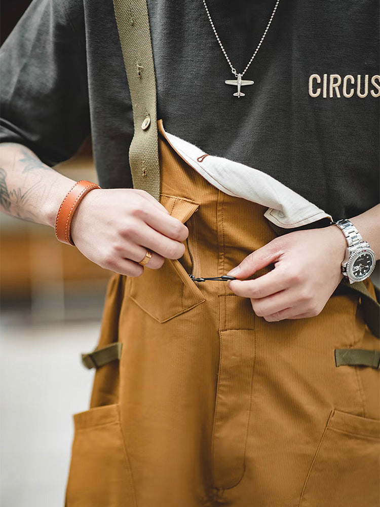 Relaxed Fit Stretch Overalls for Men with Unique Pocket