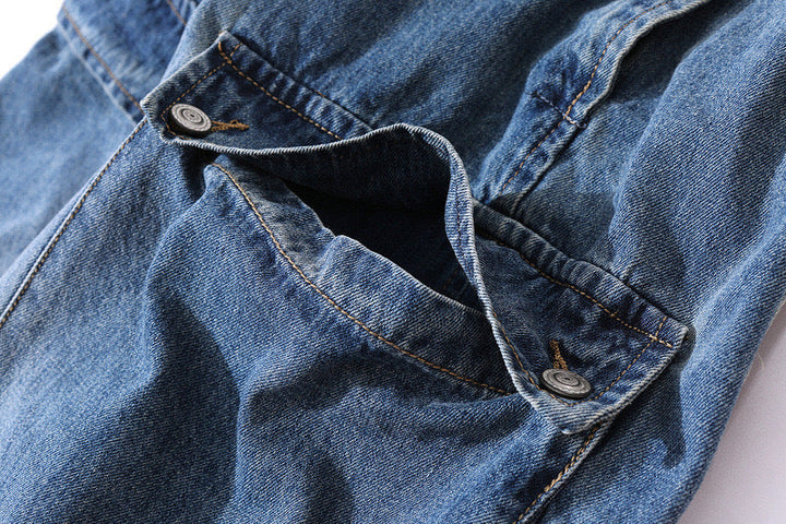 Distressed Denim Dungarees with Multiple Pockets