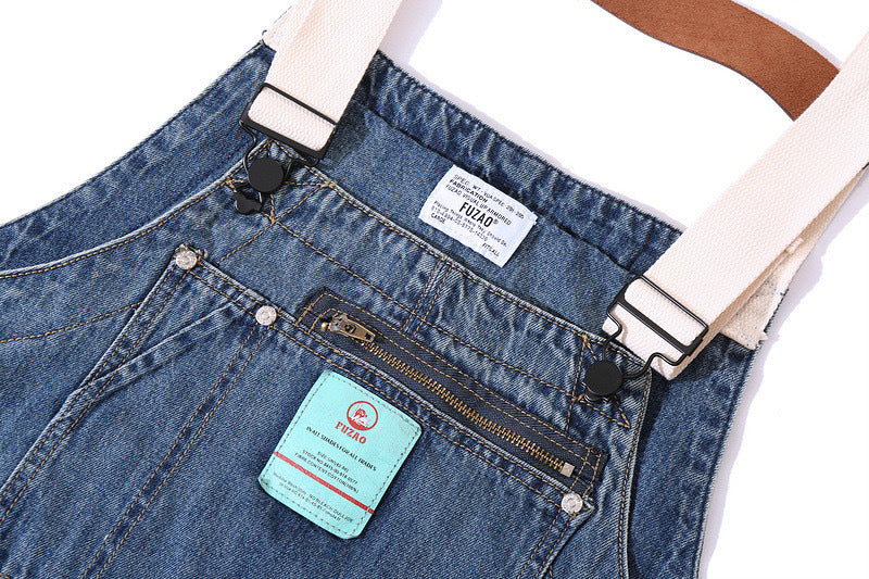 Distressed Denim Dungarees with Multiple Pockets