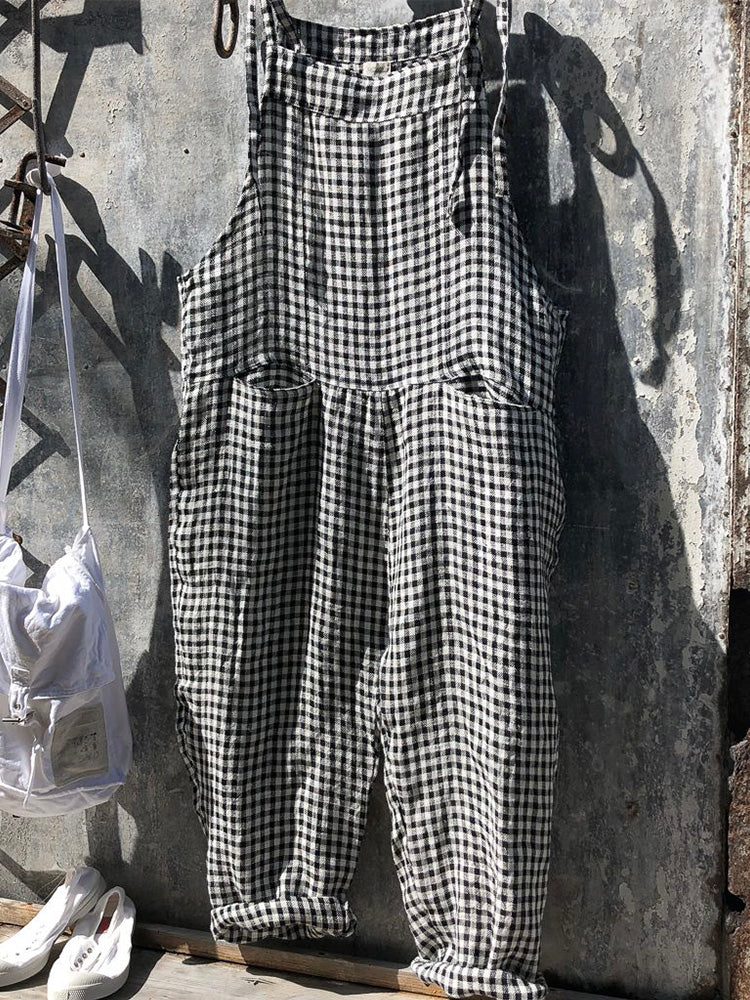 Striped Dungarees in Linen and Cotton