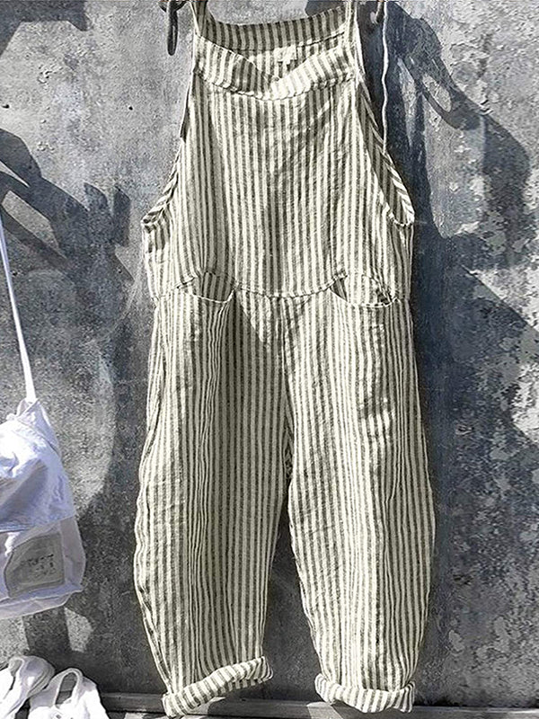 Striped Dungarees in Linen and Cotton