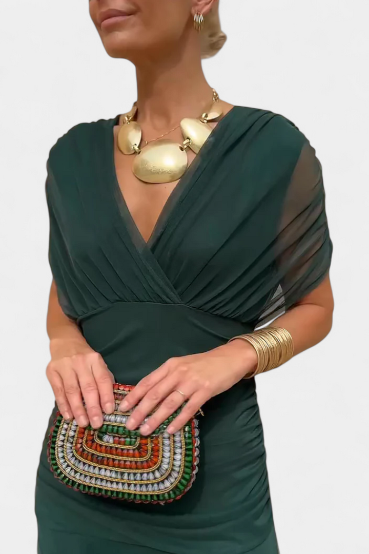 Florendra™ | Long Floral V Neck Dress