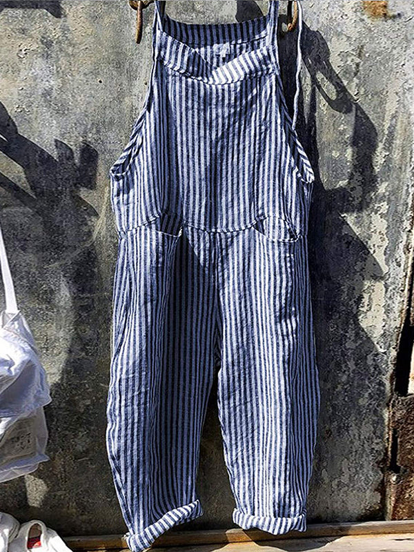 Striped Dungarees in Linen and Cotton