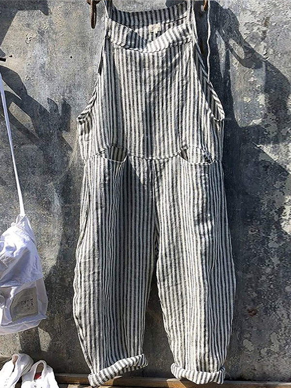 Striped Dungarees in Linen and Cotton
