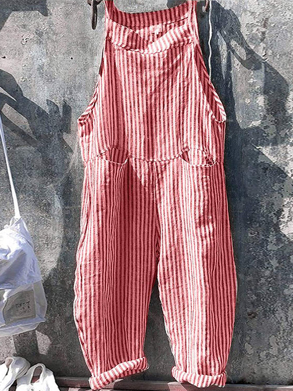 Striped Dungarees in Linen and Cotton