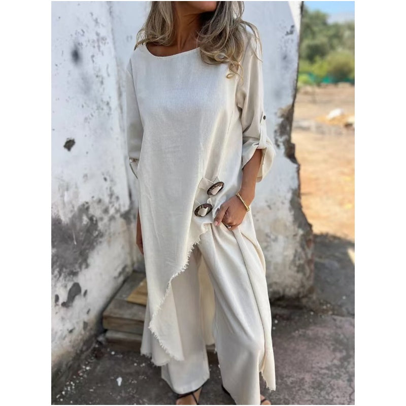 New Cotton-Linen Dress + Trousers - Comfortable Two-Piece Set