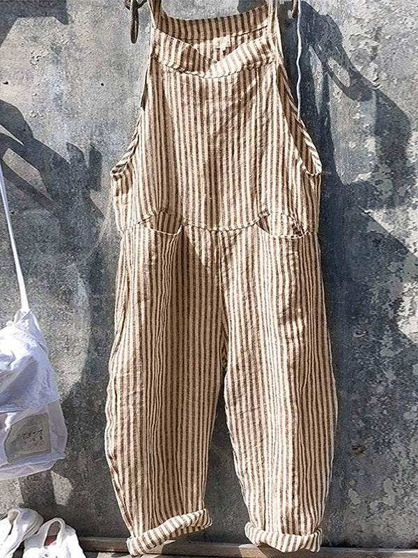 Striped Dungarees in Linen and Cotton